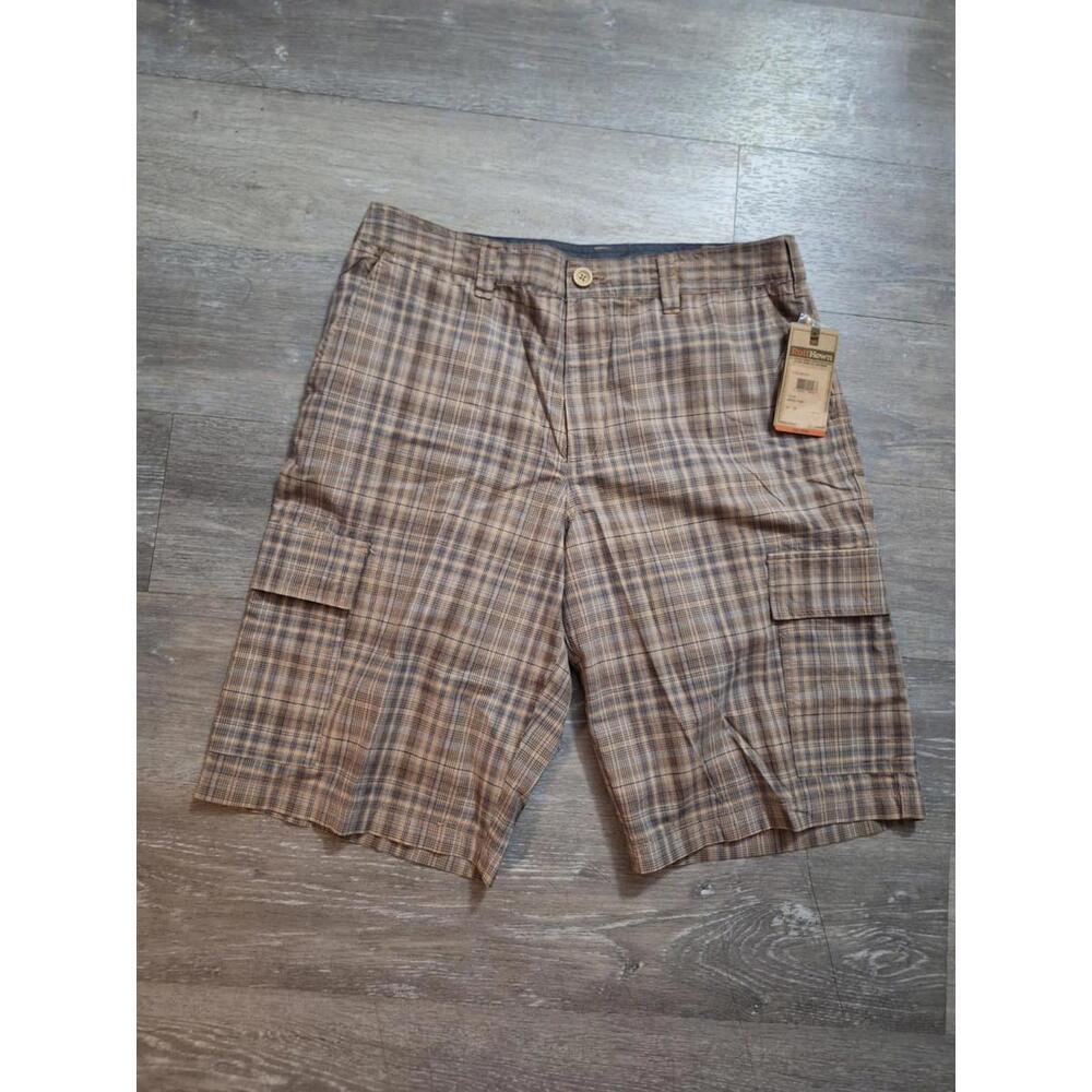 Ruff Hew Mens Cargo Shorts,  100% Cotton, Ripped Khaki Color, Size 36, NWT